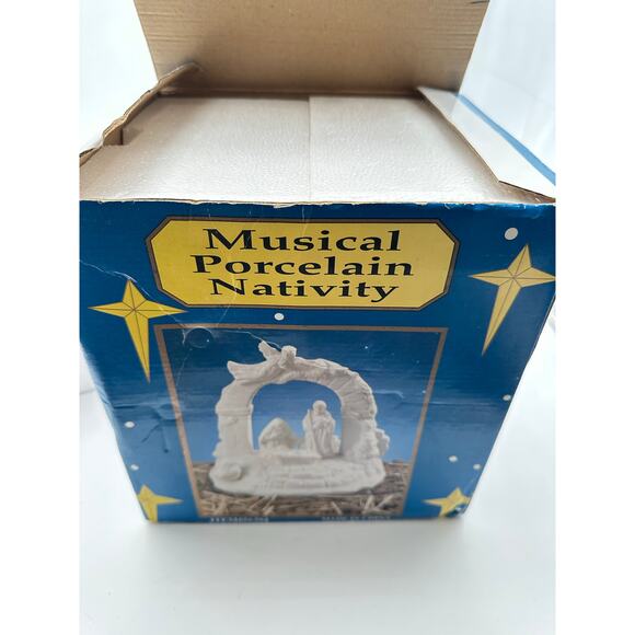 Vtg Large Nativity Set Ceramic Glazed Porcelain Christmas music Box Silent Night - Picture 9 of 12